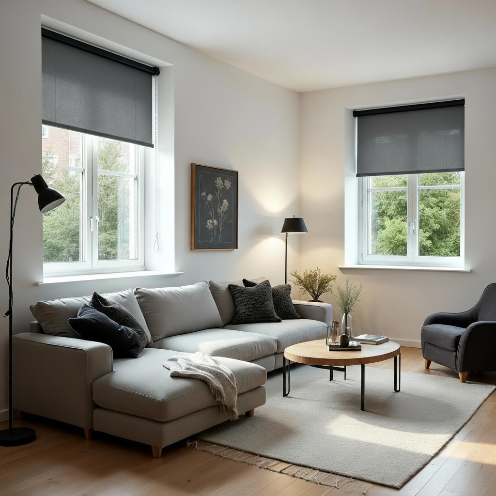 Estor enrollable traslúcido gris